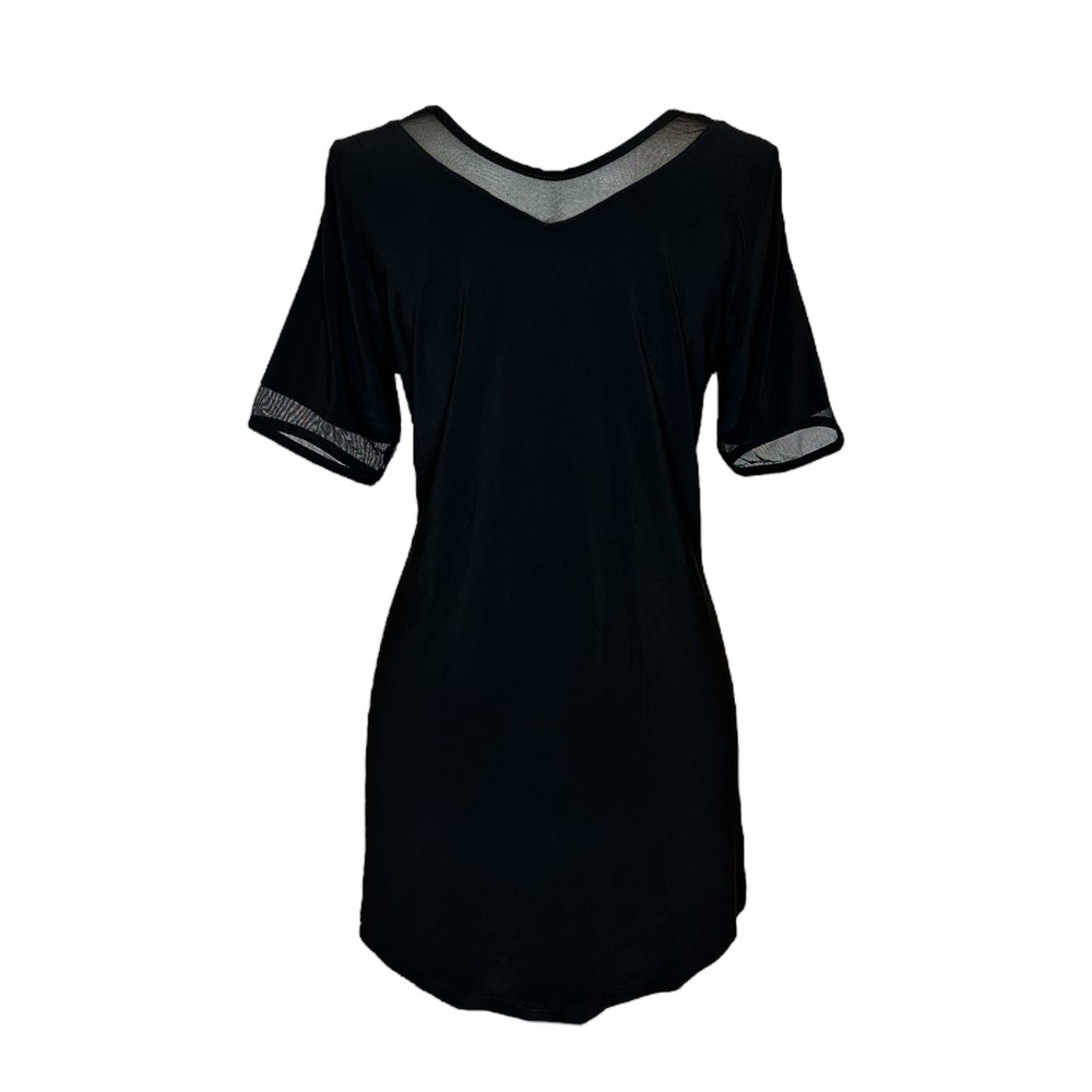 Women's V-Neck Mesh Trim Tunic Top Size M Short Sleeve Casual Artex Fashions NWT - Picture 2 of 2
